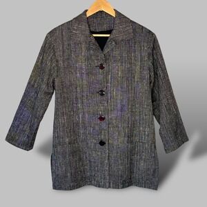 Vintage Silk Blazer Woven Tweed Jacket Black White‎ Boxy Patch Pockets Size 6
